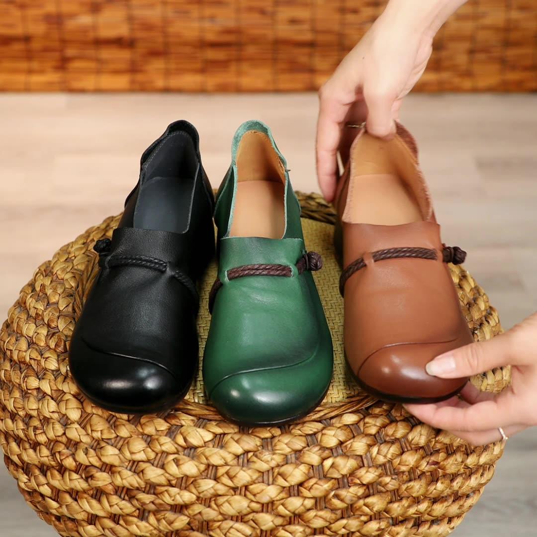 Spring Summer Retro Leather Wedge Shoes