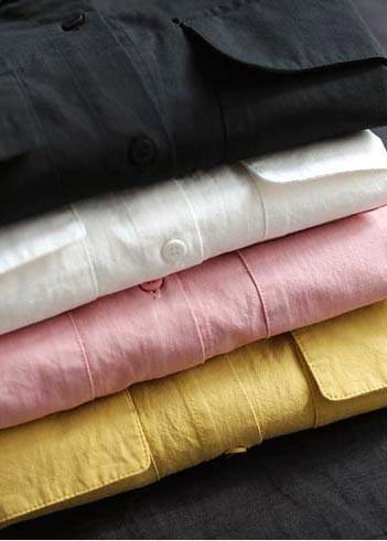 Italian Lapel Pockets Spring Tops Black Blouses