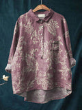 Women's Vintage Floral Art Print Casual Cotton And Linen Shirt