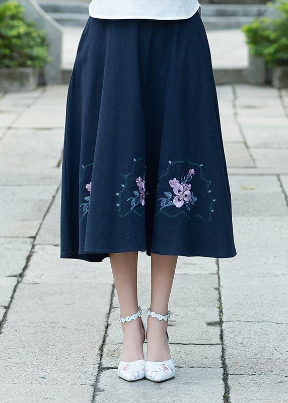 Simple Navy Cotton Skirt2024 Photography a Line Skirts Embroidery Dresses Summer Skirt