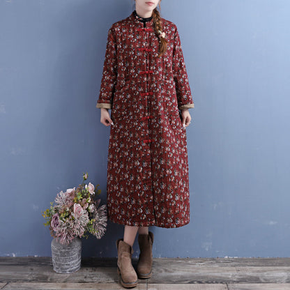 Winter Retro Quilted Cotton Linen Dress
