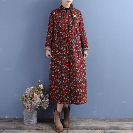 Winter Retro Quilted Cotton Linen Dress
