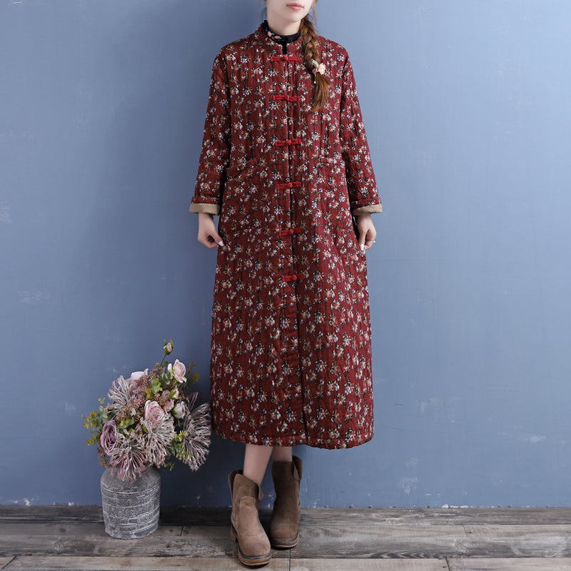 Winter Retro Quilted Cotton Linen Dress
