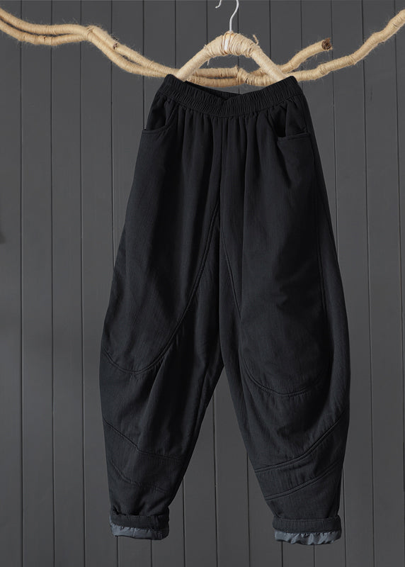 Coffee Pockets Patchwork Fine Cotton Filled Pants Winter