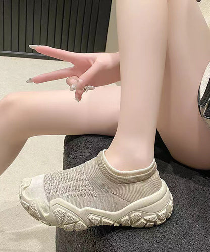 Splicing Breathable Platform Beige Sport Shoes