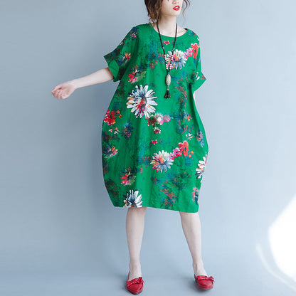Fine Green Chiffon Dress Oversize Traveling Dress Boutique Short Sleeve Prints Chiffon Clothing Dresses