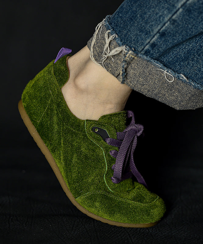 Green Suede Splicing Flats Lace Up
