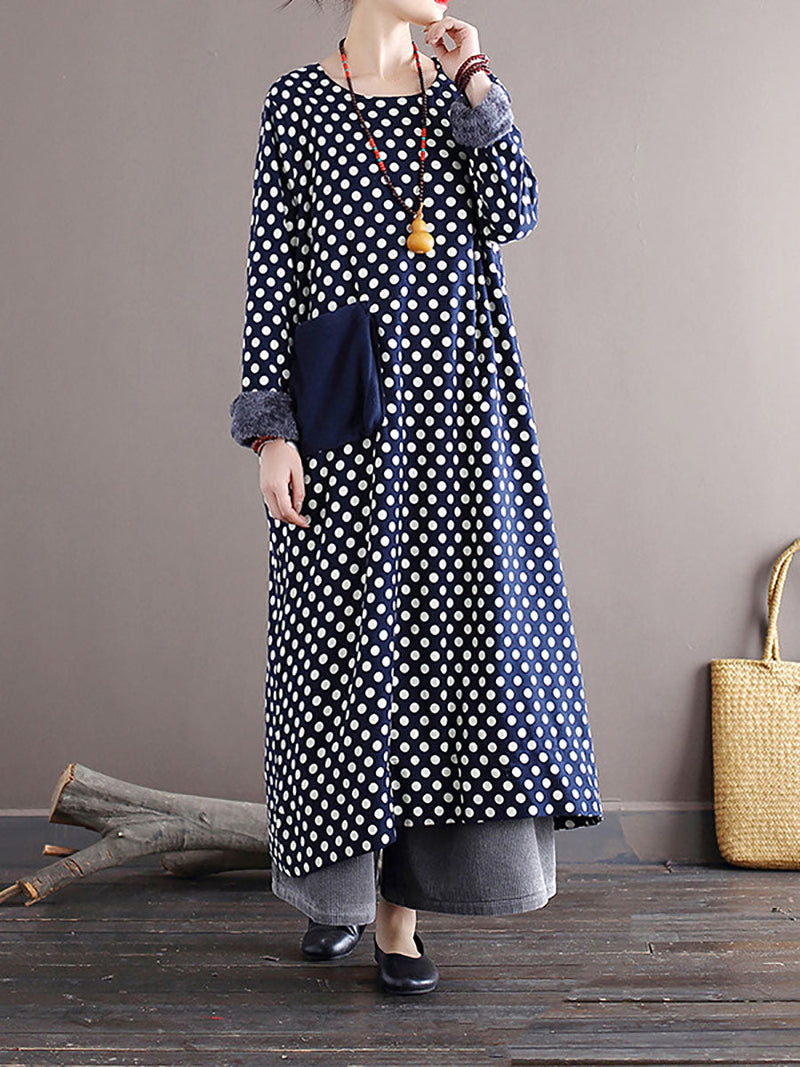 Dot Pocket Loose Thick Dress