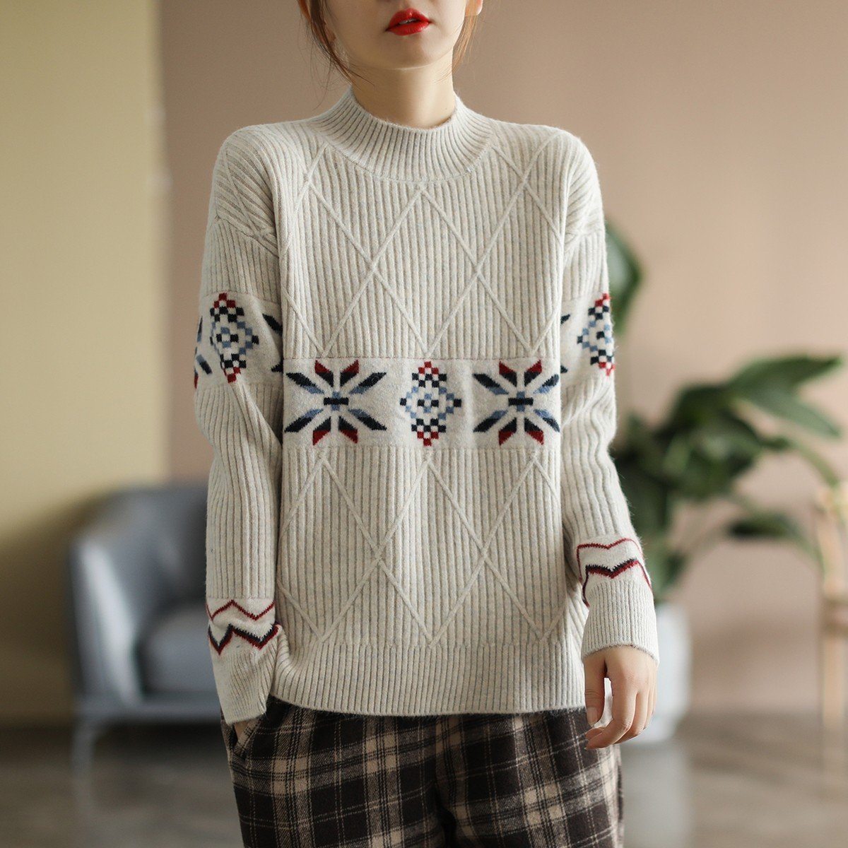 Winter Half Turtleneck Loose Knitted Sweater