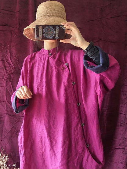 Embroidery Linen Breasted Loose Dress