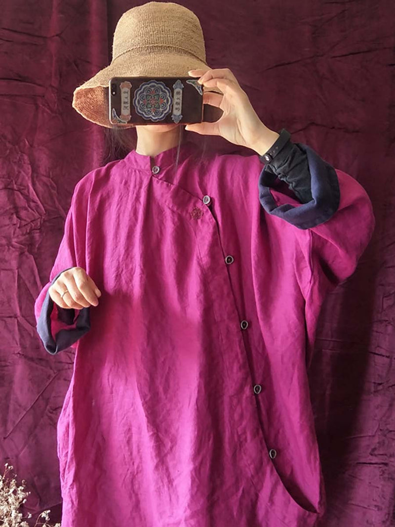 Embroidery Linen Breasted Loose Dress