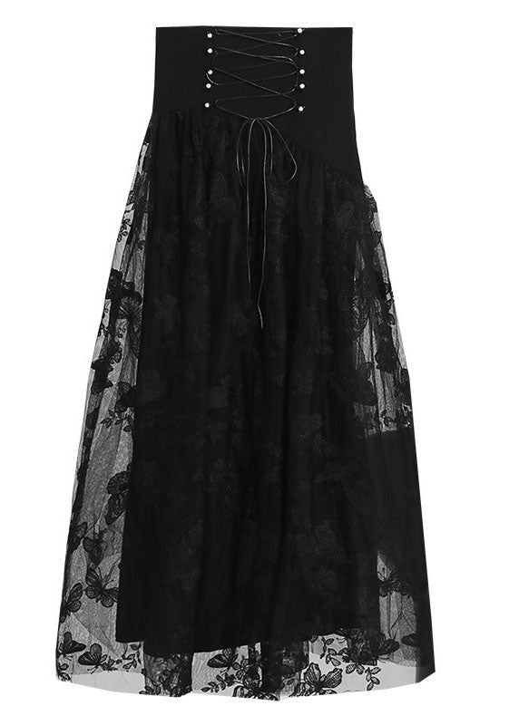 Art Black Tie Waist Butterfly Tulle Skirt Spring