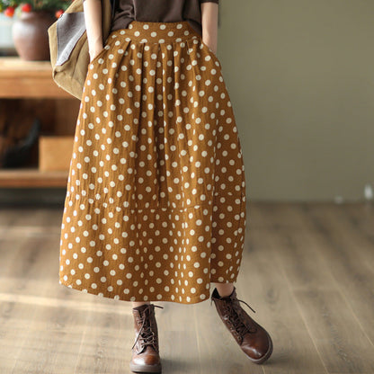 Printed Cotton and Linen Slim Elastic Waist A-line Skirt