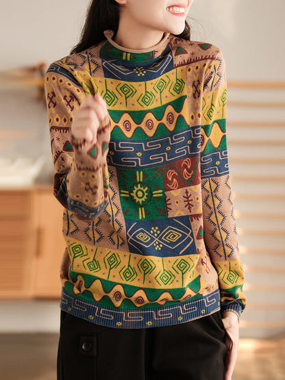 Half-high Collar Cotton Colorblock Autumn Sweater
