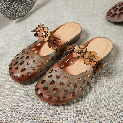 Hollow Leather Slippers