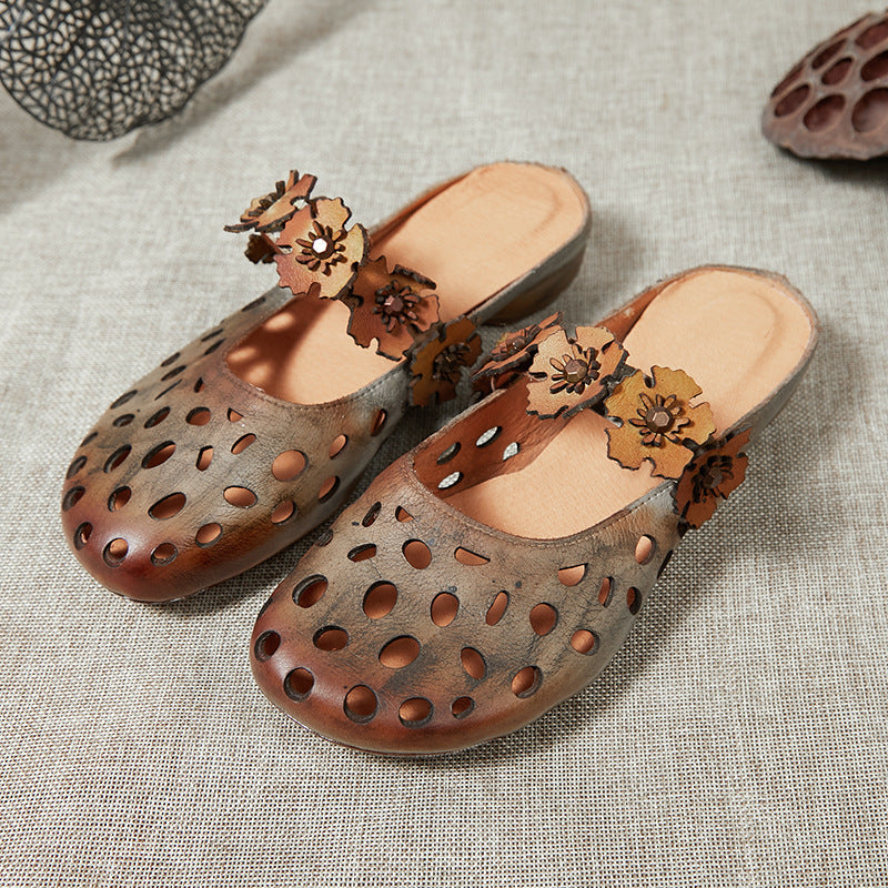 Hollow Leather Slippers