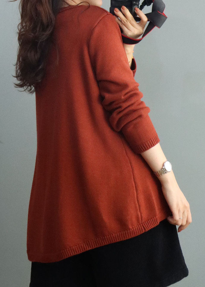 Orange Asymmetrical Knitted Tops Winter