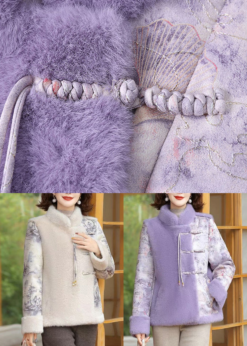 Beige Button Patchwork Mink Velvet Coats Winter