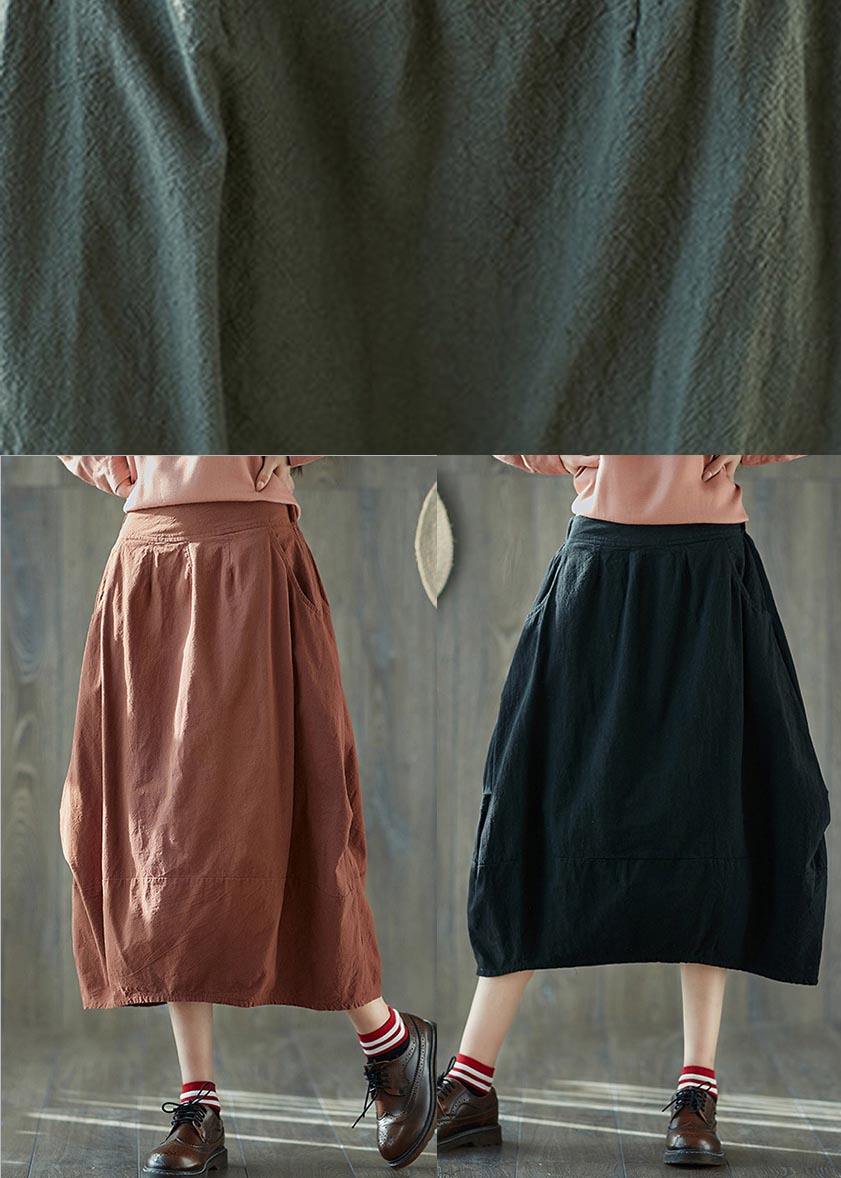 Boutique Red Geometry Pockets Lantern Cotton Linen Summer Skirt
