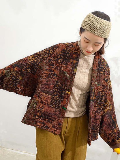Winter Print Button Short Cotton Coat
