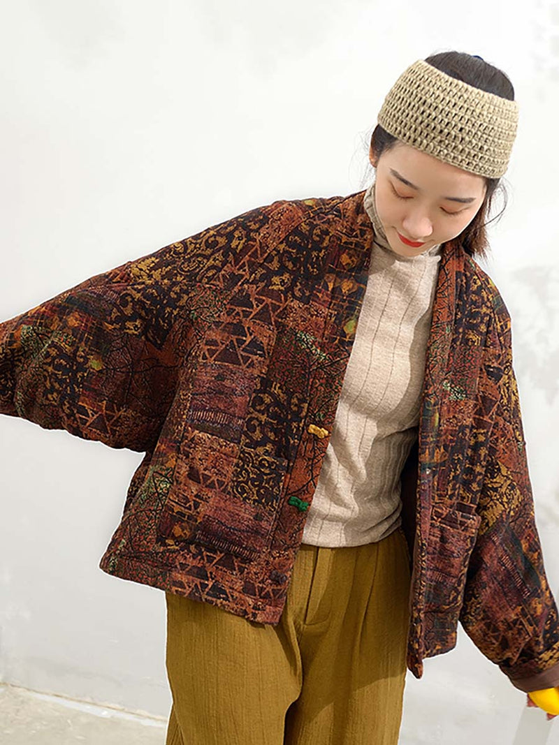 Winter Print Button Short Cotton Coat