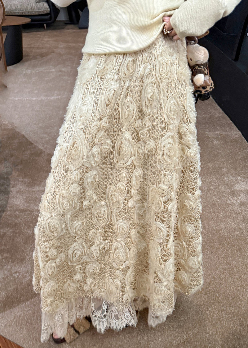 Light Yellow Elastic Waist a Line Skirt Fall