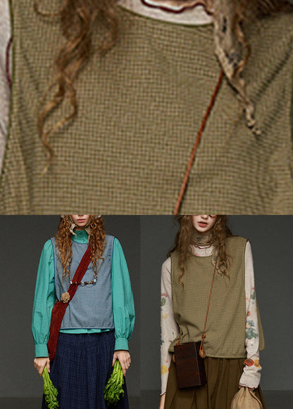 French Green Plaid Oversized Waistcoat Sleeveless