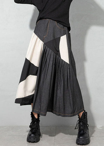 Handmade Light Blue Asymmetrical Patchwork Denim Skirts Spring