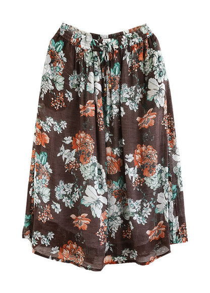 Loose Black Print Tie Waist a Line Skirts Summer