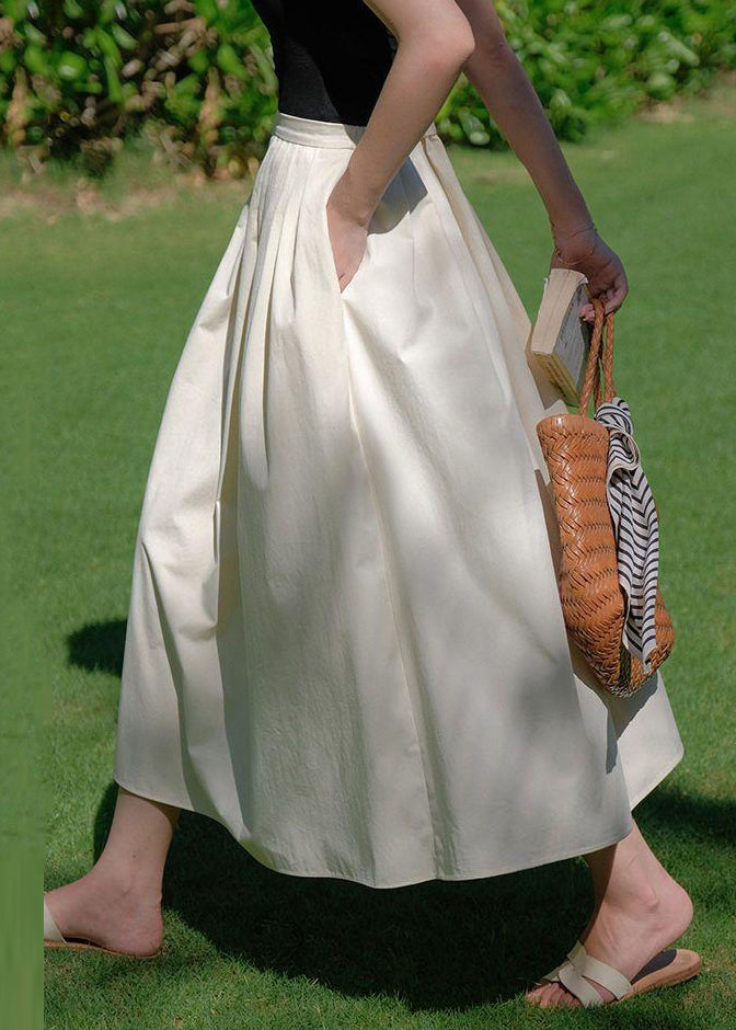 New Beige Wrinkled Pockets Cotton Skirt Summer