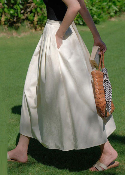 New Beige Wrinkled Pockets Cotton Skirt Summer