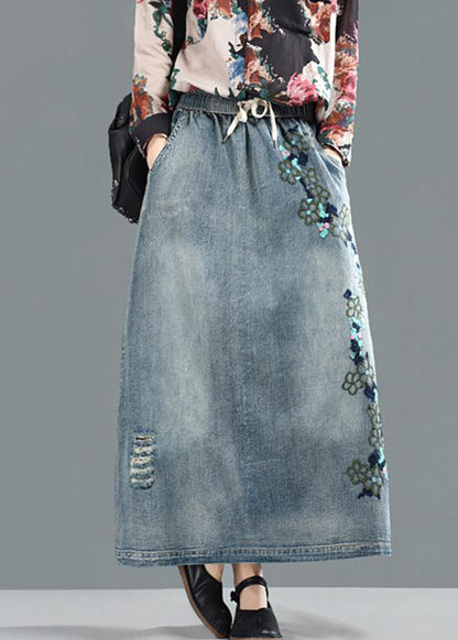 Spring Drawstring Hole Embroidery Skirt
