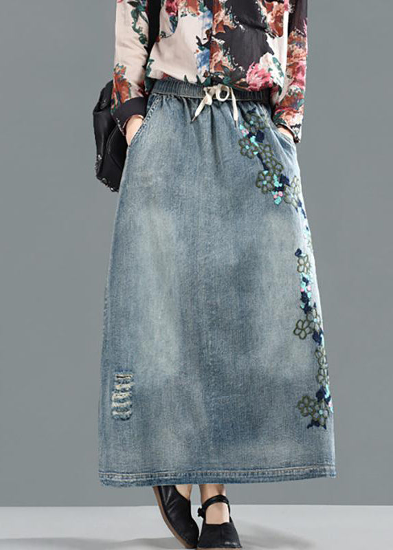 Spring Drawstring Hole Embroidery Skirt