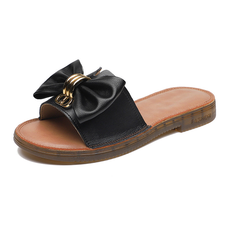 Retro Leather Bowknot Slippers