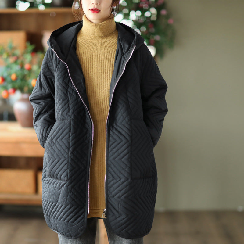 Retro Quilted Diamond Thickened Mid-length Coat