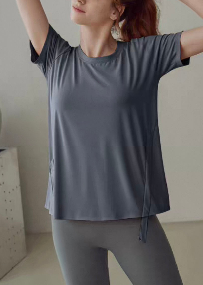 Grey Wrinkled Patchwork Yoga Shirts