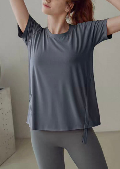 Grey Wrinkled Patchwork Yoga Shirts
