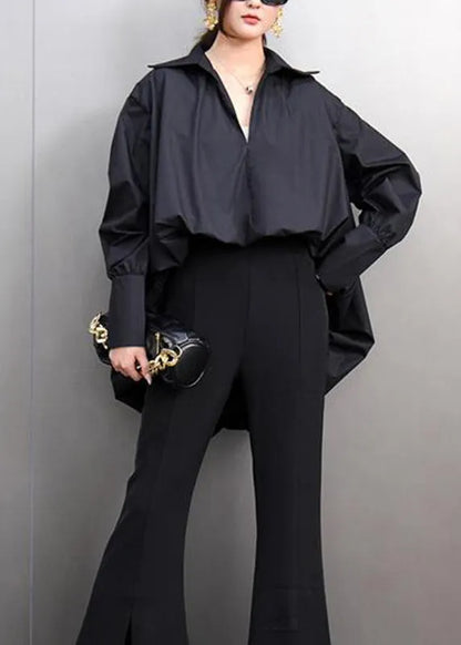 Simple White Peter Pan Collar Low High Design Shirts Spring