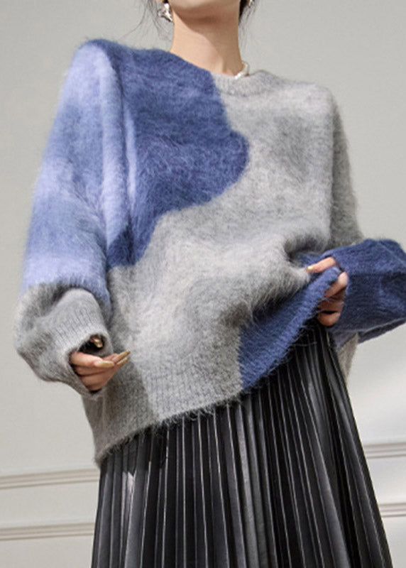 Colorblock Patchwork Cozy Cotton Knit Sweater Tops Spring