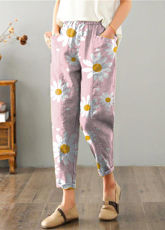 Natural Yellow Pockets Cotton Linen Pants Summer