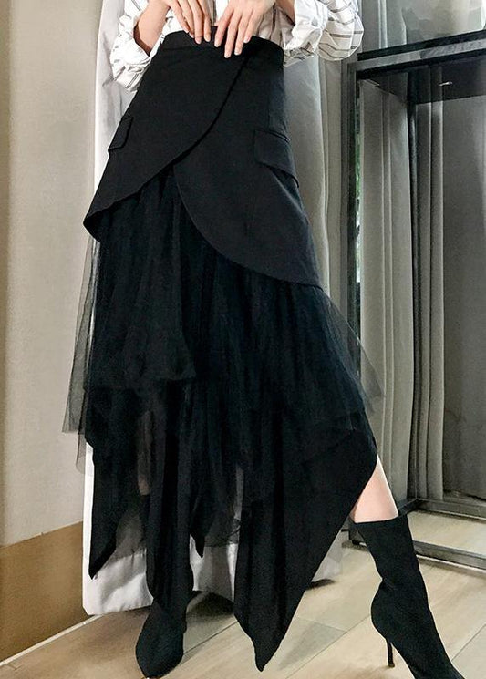Modern Black Patchwork Tulle Summer High Waist Skirt