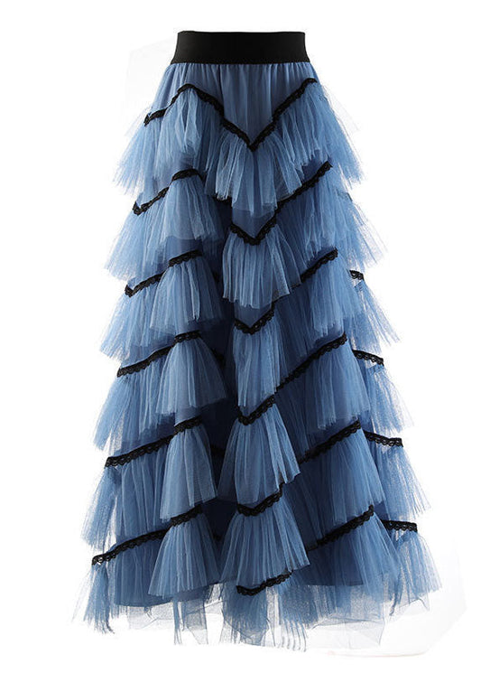 Blue High Waist Exra Large Hem Tulle Skirt Spring