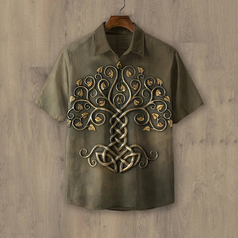 Men's Viking Life Of Tree Celtic Knot Embroidery Art Linen Shirts elevenforest
