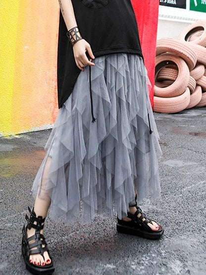 Mu Black Chiffon Skirt Sewing Asymmetric Art Summer Skirt