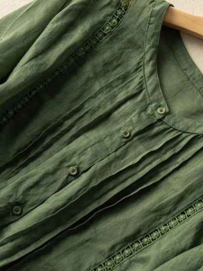 Pure Color Round Neck Short Sleeve Linen Top