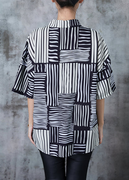 Diy Black Oversized Striped Chiffon Blouses Summer