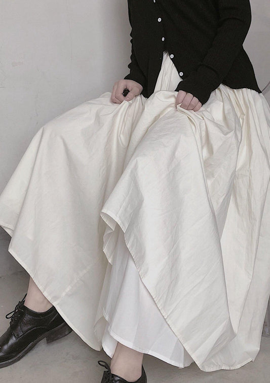 Retro Pleated Skirt White Half Skirt
