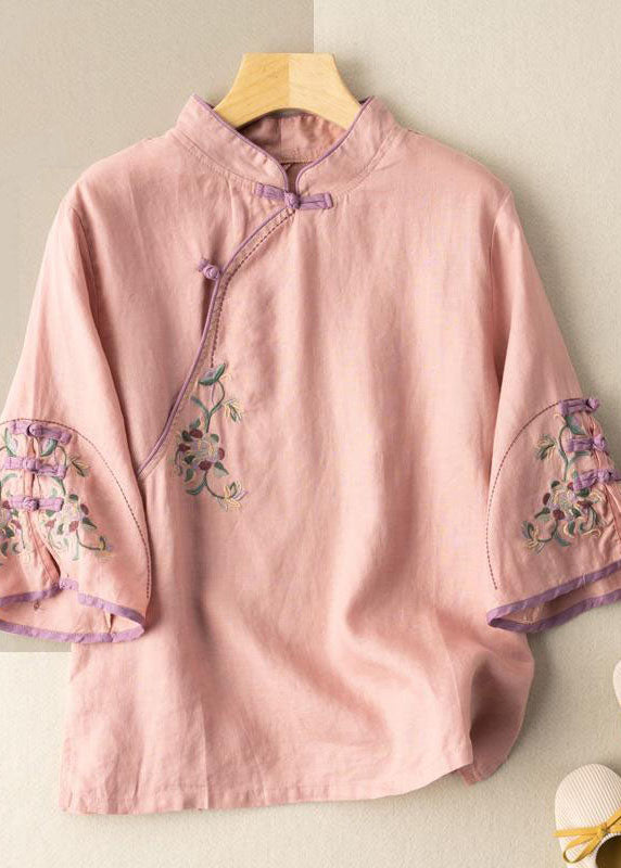 White Embroidered Button Blouse Tops Half Sleeve