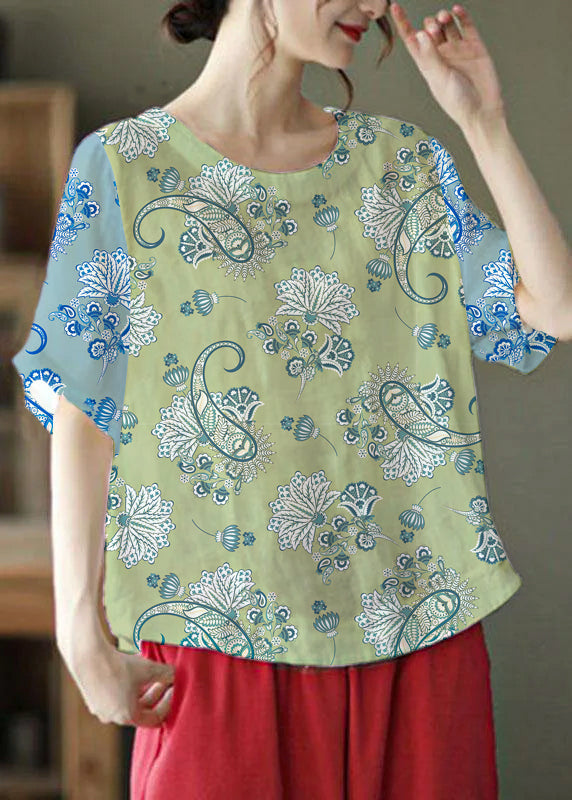 Unique White O-neck Embroidered Summer Ramie Shirt Half Sleeve