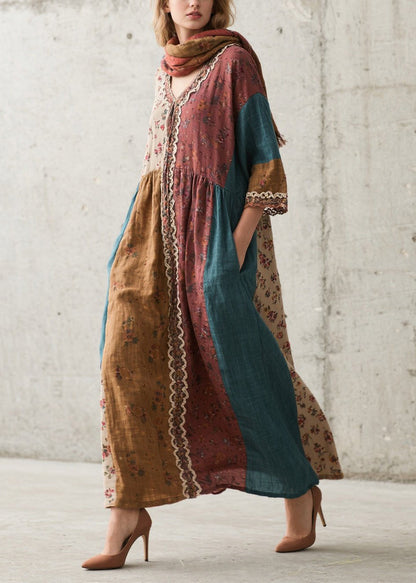 Colorblock Oversized Patchwork Print Cotton Dresses Summer